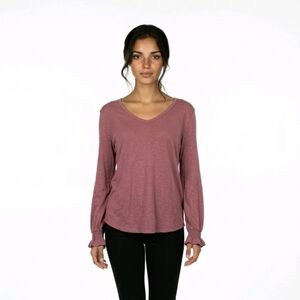 24/7 Maurices Pink Long Sleeve Top Size L Flowy Casual Blouse